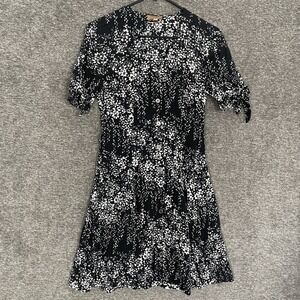 Kachel‎ Anthropologie Salma Printed Tea Dress Womens 4 Black Floral AOP